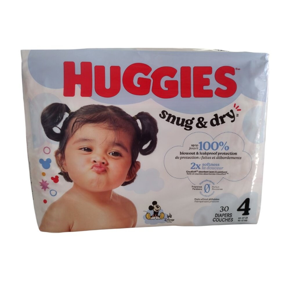Huggies Snug & Dry Diapers 30 Count Size 4 Unscented Hypoallergenic Leakproof
